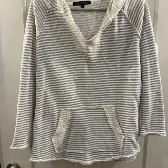 Ocean Drive Tops - Ocean Drive Surfer Style Gray Striped Hoodie